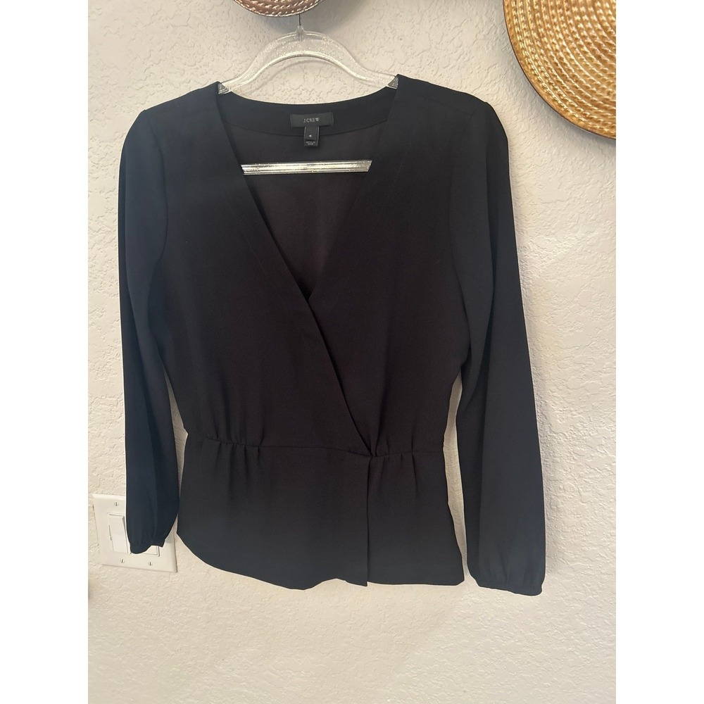 J. Crew Mercantile black‎ faux wrap blouse size 4
